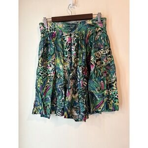Vintage Rafferty Tropical Jungle Print Shorts Womens L Elastic Waist Pockets USA